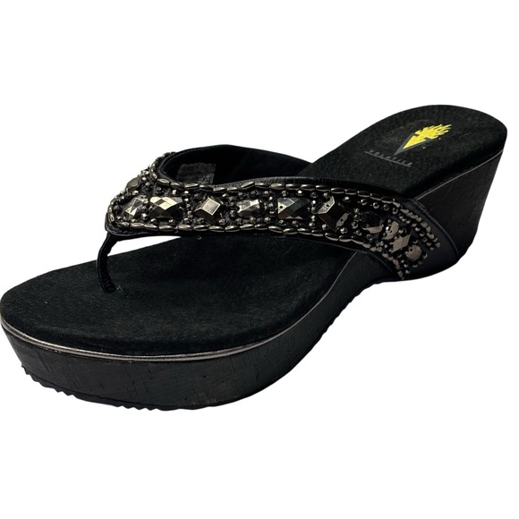 Elegant Black Embellished Platform Wedge Thong Sandals Comfortable Size 9 - Picture 13 of 16